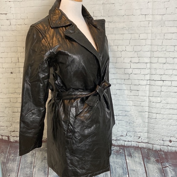 GIOVANNI NAVARRE LEATHER COMPANY NWT Trench Coat Italian Stone Patchwork Matrix - Picture 10 of 16